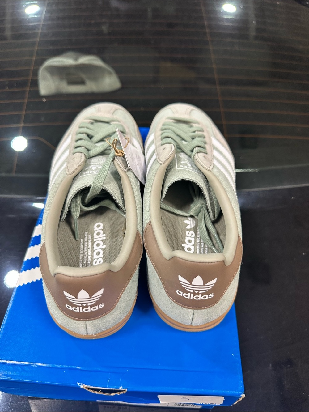 Adidas Gazelle Indoor Men's Sneakers in Sage Green and White with Gum Sole - Picture 5 of 5